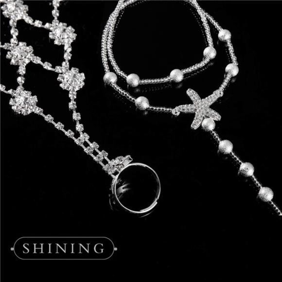 2 Pairs Barefoot Sandals- Beach Anklet Chain with Starfish for Women - Picture 5 of 6